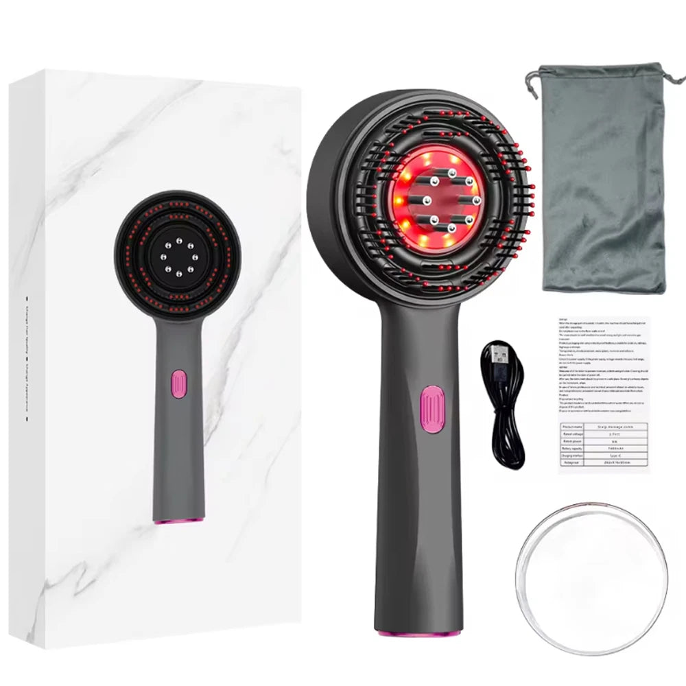 OasiCapilar™ | Peine eléctrico para masaje del cuero cabelludo – Luz roja y aplicador de aceite – Anticaída y crecimiento capilar