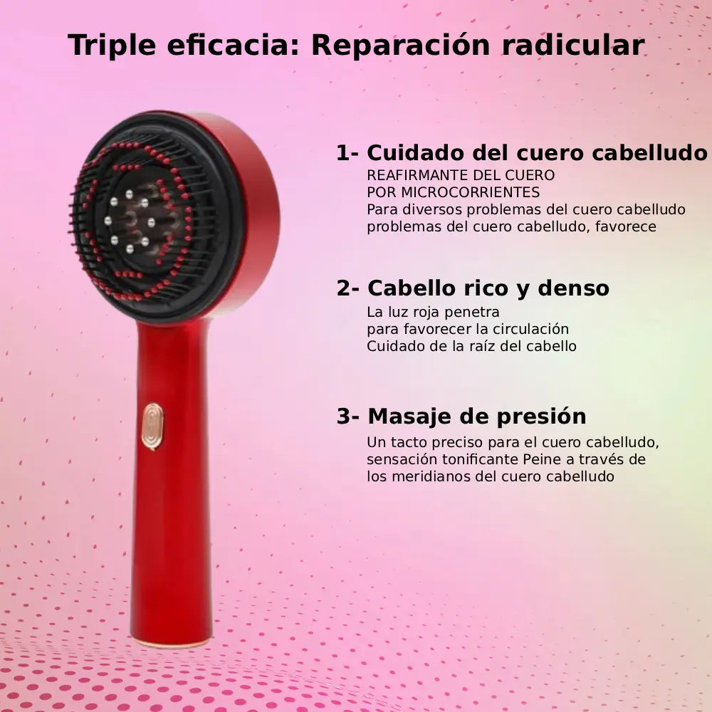 OasiCapilar™ | Peine eléctrico para masaje del cuero cabelludo – Luz roja y aplicador de aceite – Anticaída y crecimiento capilar