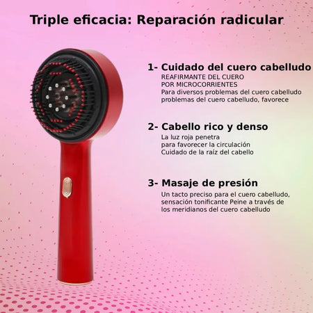 OasiCapilar™ | Peine eléctrico para masaje del cuero cabelludo – Luz roja y aplicador de aceite – Anticaída y crecimiento capilar