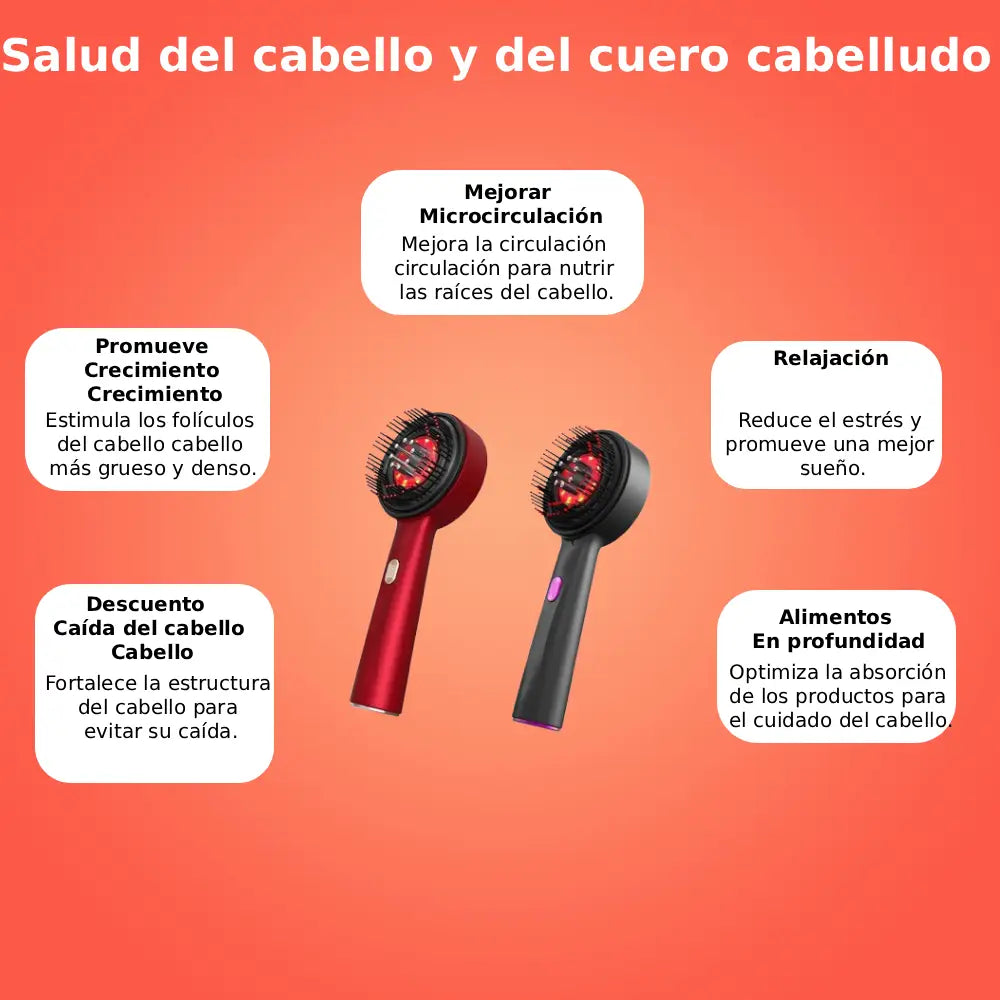OasiCapilar™ | Peine eléctrico para masaje del cuero cabelludo – Luz roja y aplicador de aceite – Anticaída y crecimiento capilar